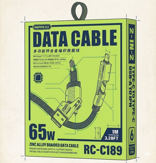 100% Original Remax RC-C189 65W Zinc Alloy Braided 4 in 1 Fast Data Cable